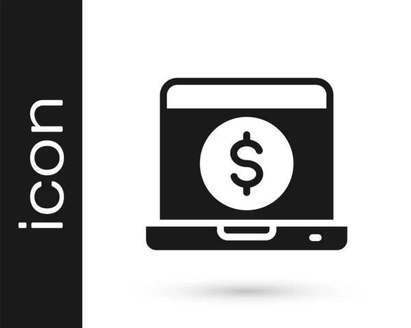 Black Laptop Dollar Icon Isolated White Background Sending Money World — Stock Vector