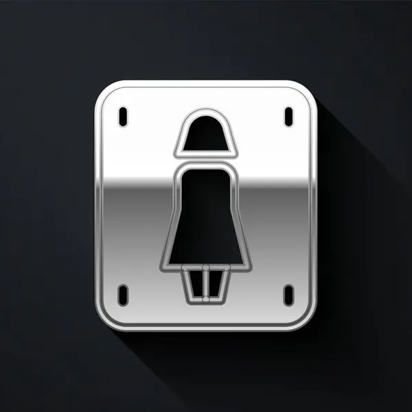 Silbernes Symbol Für Weibliche Toilette Isoliert Auf Schwarzem Hintergrund Schild — Stockvektor