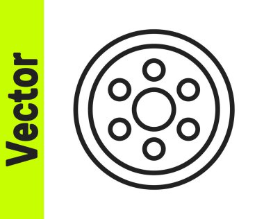 Beyaz arka planda izole edilmiş bir araba simgesi için siyah çizgi tekerleği. Vektör İllüstrasyonu.