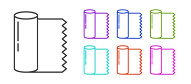 Siyah çizgi kumaş rulo simgesi beyaz arkaplanda izole edildi. Yuvarlan, paspas, halı, halı, halı ya da kağıt rulo ikonu. Simgeleri renklendirin. Vektör İllüstrasyonu.