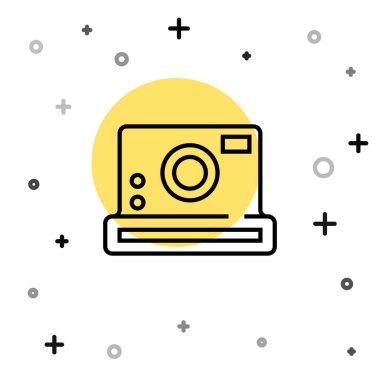 Siyah çizgi fotoğraf makinesi simgesi beyaz arkaplanda izole edildi. Fotoğraf makinesi simgesi. Rastgele dinamik şekiller. Vektör.