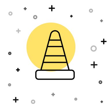 Beyaz arka planda siyah çizgi trafik konisi simgesi izole edildi. Rastgele dinamik şekiller. Vektör.