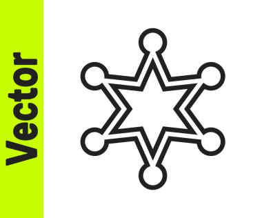 Siyah çizgi şerifi Hexagram simgesi beyaz arka planda izole edildi. Polis rozeti ikonu. Vektör.