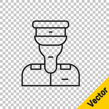 Siyah çizgi tren kondüktörü simgesi şeffaf arkaplanda izole edildi. Vektör.