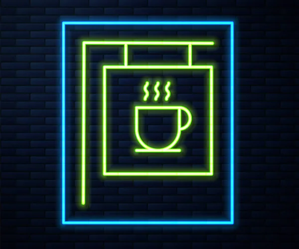 Icono Café Letrero Calle Línea Neón Brillante Aislado Fondo Pared — Vector de stock