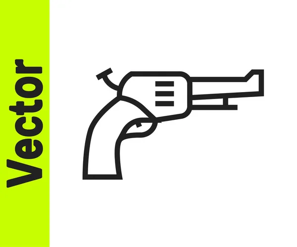 Ligne Noire Icône Revolver Pistolet Isolé Sur Fond Blanc Vecteur — Image vectorielle