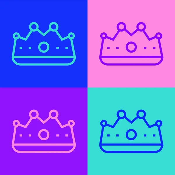 Pop Art Line Icono Corona King Aislado Sobre Fondo Color — Vector de stock