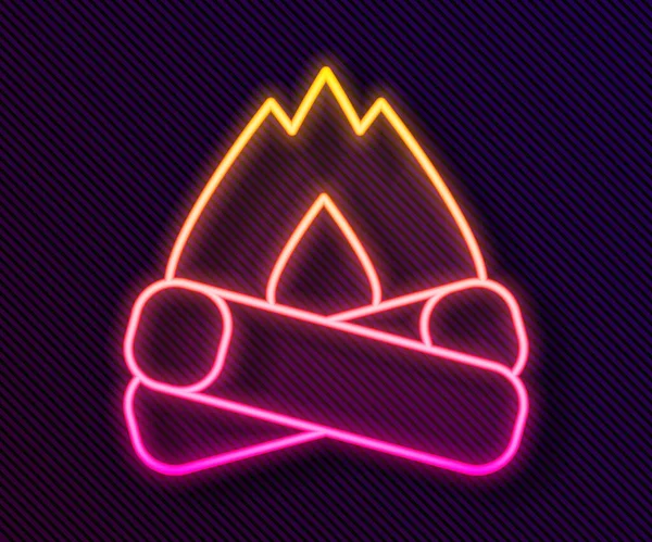 Világító Neon Vonal Campfire Ikon Elszigetelt Fekete Háttérrel Tábortüzet Égetünk — Stock Vector