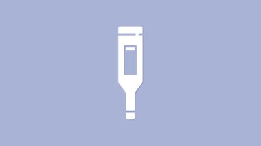 Tıbbi muayene ikonu için beyaz medikal termometre mor arka planda izole edildi. 4K Video hareketli grafik canlandırması