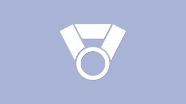 Mor arkaplanda beyaz madalya ikonu izole edilmiş. Kazanan başarı işareti. Ödül madalyası. 4K Video hareketli grafik canlandırması