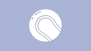 Mor arkaplanda izole edilmiş beyaz beyzbol topu ikonu. 4K Video hareketli grafik canlandırması