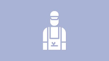 Beyaz Araba Tamircisi simgesi mor arka planda izole edilmiş. Araba tamiri ve servis. 4K Video hareketli grafik canlandırması