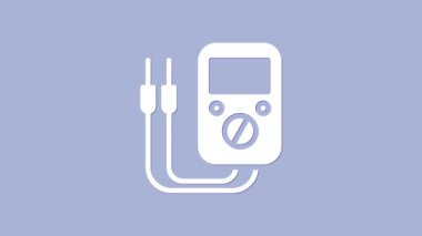 Beyaz Ampere ölçer, multimetre, voltmetre ikonu mor arkaplanda izole edilmiş. Elektrik akımını ölçmek için araçlar. 4K Video hareketli grafik canlandırması