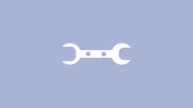 Mor arkaplanda beyaz anahtarlı simge izole edildi. 4K Video hareketli grafik canlandırması