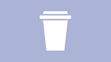 Mor arka planda izole edilmiş beyaz kahve fincanı. 4K Video hareketli grafik canlandırması