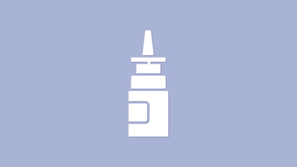 White Bottle nasal spray icon isolated on purple background. 4K Video motion graphic animation — Stock Video