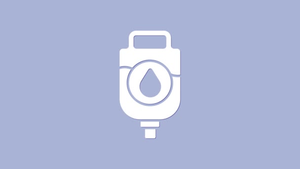 White IV Tasche Symbol isoliert auf lila Hintergrund. Blutbeutel. Blutspendekonzept. Das Konzept der Behandlung und Therapie, Chemotherapie. 4K Video Motion Grafik Animation — Stockvideo