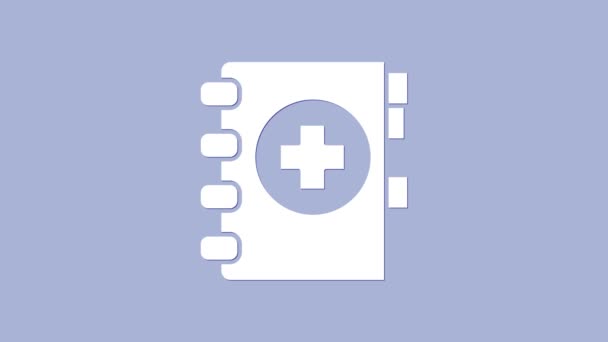 Presse-papiers médical blanc avec icône de dossier clinique isolé sur fond violet. Prescription, rapport de contrôle médical. Animation graphique de mouvement vidéo 4K — Video