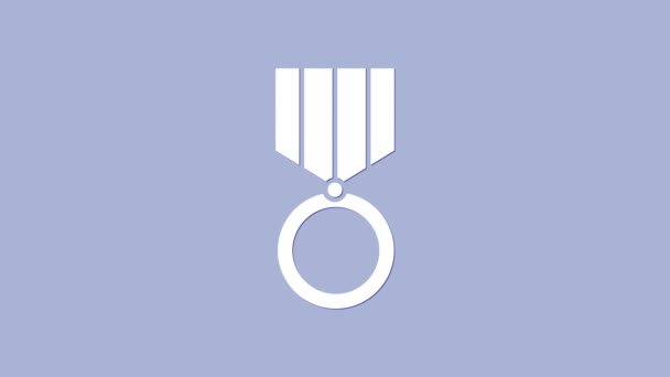 白色勋章图标孤立在紫色背景。胜利的标志。奖章。4K视频运动图形动画 — 图库视频影像
