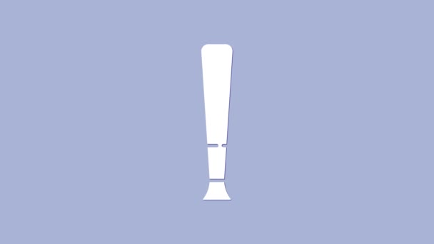 Иконка белой бейсбольной биты выделена на фиолетовом фоне. Спортивное оборудование. Видеографическая анимация 4K — стоковое видео