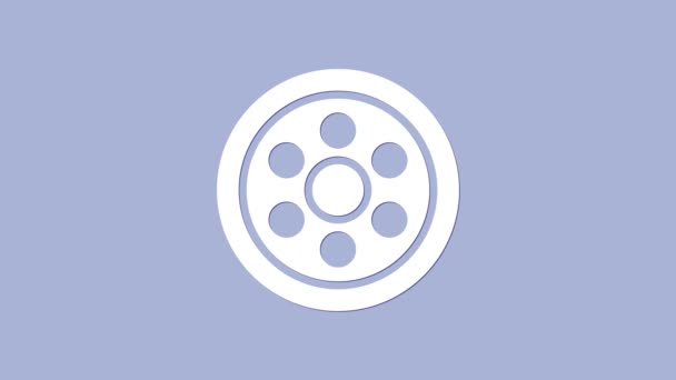 Cerchi in lega bianca per un'icona di un'auto isolata su sfondo viola. Animazione grafica 4K Video motion — Video Stock