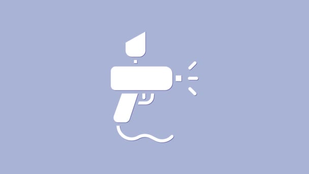 白色喷漆枪图标隔离在紫色背景.4K视频运动图形动画 — 图库视频影像