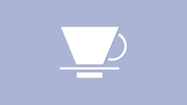 Біла ікона виробника кави V60 ізольована на фіолетовому фоні. 4K Відеографічна анімація — стокове відео