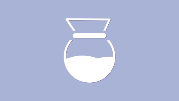 在咖啡壶上的白水图标被隔离在紫色的背景上.咖啡的替代酿造方法。咖啡文化。4K视频运动图形动画 — 图库视频影像