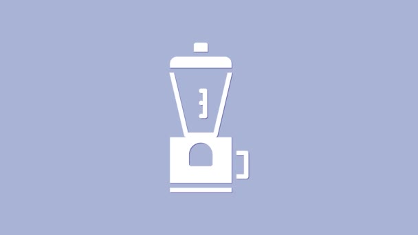 Иконка белого электрического кофе выделена на фиолетовом фоне. Видеографическая анимация 4K — стоковое видео
