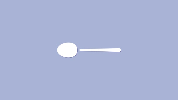 Icona White Spoon isolata su sfondo viola. Utensile da cucina. Segno di posate. Animazione grafica 4K Video motion — Video Stock