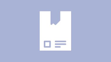 Mor arkaplanda beyaz kahve torbası simgesi var. 4K Video hareketli grafik canlandırması