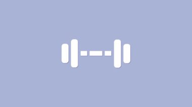 Beyaz Ahmak simgesi mor arkaplanda izole edilmiş. Kas kaldırma ikonu, fitness halteri, spor aletleri, egzersiz yaban domuzu. 4K Video hareketli grafik canlandırması