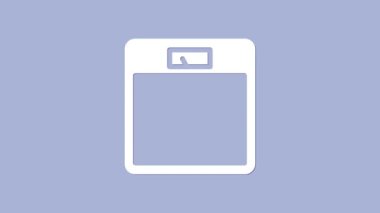 Beyaz banyo ölçekli ikon mor arka planda izole edilmiş. Ağırlık ölçme ekipmanı. Ağırlık ölçeği spor konsepti. 4K Video hareketli grafik canlandırması