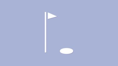 Beyaz Golf bayrağı simgesi mor arkaplanda izole edildi. Golf ekipmanı ya da aksesuar. 4K Video hareketli grafik canlandırması