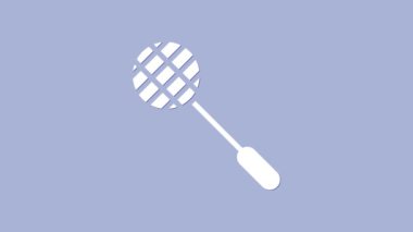 Beyaz Tenis raket ikonu mor arka planda izole edildi. Spor malzemeleri. 4K Video hareketli grafik canlandırması