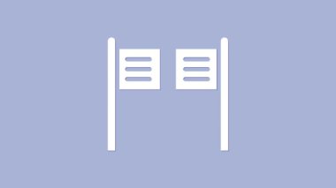 Mor arka planda izole edilmiş Beyaz Batılı sallanan salon kapısı ikonu. 4K Video hareketli grafik canlandırması