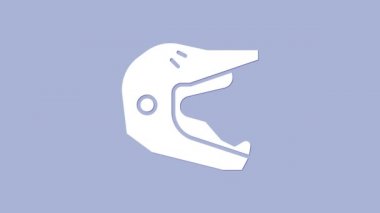 Mor arka planda beyaz motokros motosiklet başlığı simgesi var. 4K Video hareketli grafik canlandırması