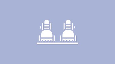 Beyaz Snowboard simgesi mor arkaplanda izole edildi. Snowboard tahtası ikonu. Olağanüstü bir spor. Spor malzemeleri. 4K Video hareketli grafik canlandırması