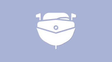 Beyaz sürat teknesi simgesi mor arkaplanda izole edildi. 4K Video hareketli grafik canlandırması