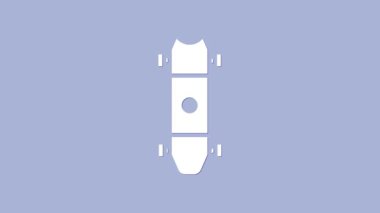Beyaz Longboard ya da kaykay kruvazörü ikonu mor arka planda izole edilmiş. Olağanüstü bir spor. Spor malzemeleri. 4K Video hareketli grafik canlandırması