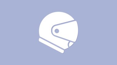 Beyaz Miğfer simgesi mor arkaplanda izole edildi. Olağanüstü bir spor. Spor malzemeleri. 4K Video hareketli grafik canlandırması