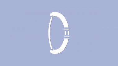 Beyaz ortaçağ yay simgesi mor arkaplanda izole edilmiş. Ortaçağ silahı. 4K Video hareketli grafik canlandırması