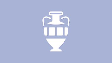 Beyaz Kadim amfora simgesi mor arkaplanda izole edilmiş. 4K Video hareketli grafik canlandırması