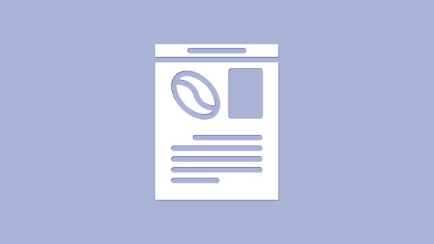 Bílé noviny a kávová ikona izolované na fialovém pozadí. Symbol masmédií. Grafická animace pohybu videa 4K