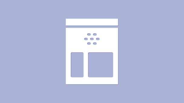Bolsa blanca de granos de café icono aislado sobre fondo púrpura. Animación gráfica de vídeo 4K — Vídeo de stock