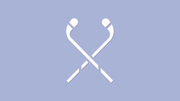 Palos de hockey sobre hielo blanco icono aislado sobre fondo púrpura. Animación gráfica de vídeo 4K — Vídeos de Stock
