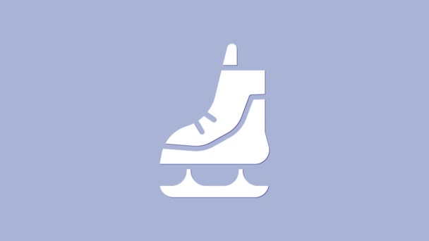 Witte schaatsen pictogram geïsoleerd op paarse achtergrond. Een icoon voor schaatsschoenen. Sportschoenen met messen. 4K Video motion grafische animatie — Stockvideo