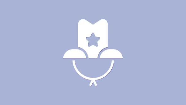Ícone de chapéu cowboy ocidental branco isolado no fundo roxo. Animação gráfica em movimento de vídeo 4K — Vídeo de Stock