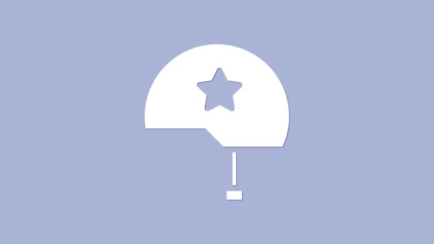 Символ белого военного шлема выделен на фиолетовом фоне. Армейская шляпа символ обороны и защиты. Защитная шляпа. Видеографическая анимация 4K — стоковое видео
