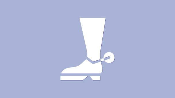 Witte Cowboy boot icoon geïsoleerd op paarse achtergrond. 4K Video motion grafische animatie — Stockvideo